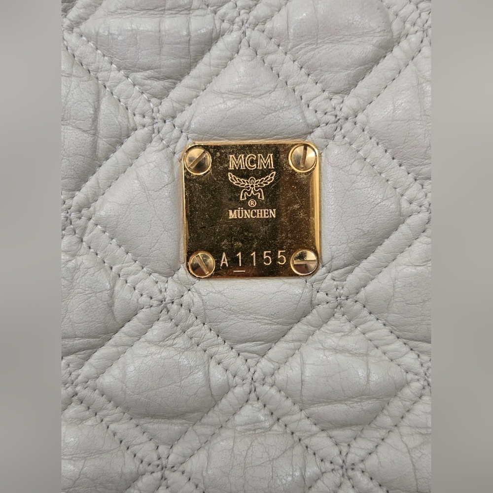 MCM Cream Quilted Crossbody Bucket Bag - Picture 3 of 13